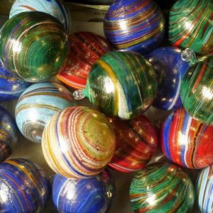 Christmas ball w/ multicolored stripes