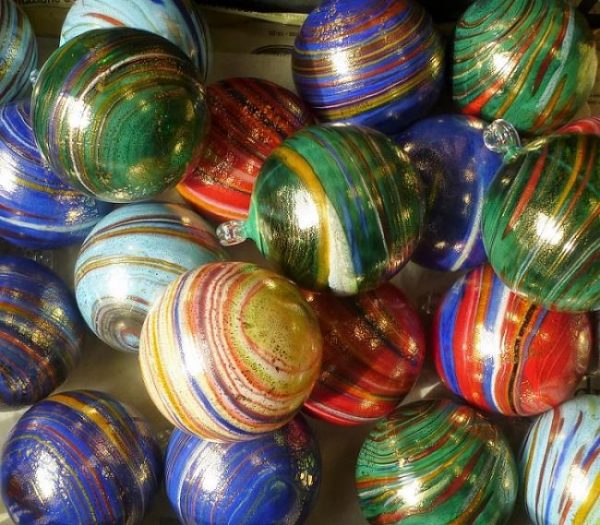 Christmas ball w/ multicolored stripes